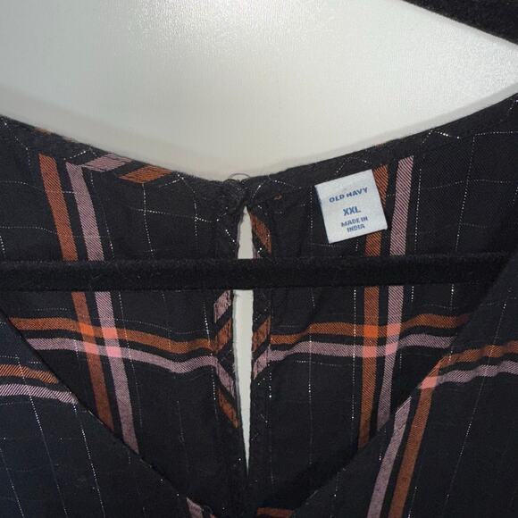 Old Navy XXL Plaid Sleeveless Jumpsuit Black Rust Cinched Waist Pockets FLAW - Picture 7 of 13